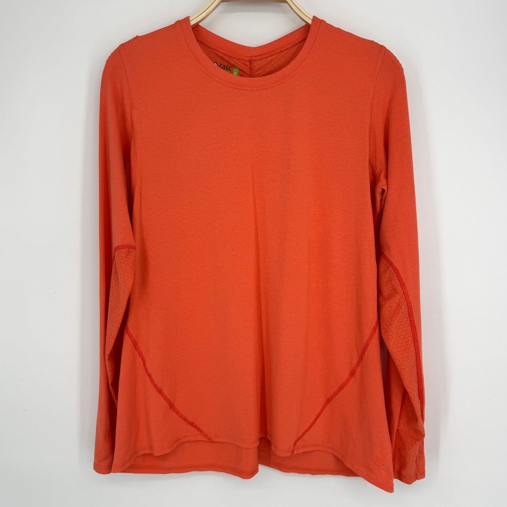 Tasc Performance Long Sleeve Top Size XL Orange Mesh Bamboo Thumbholes Yoga Gym
